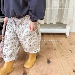 2024 Spring Autumn New Cartoon Print Children Casual Pants Thin Trousers Teenagers Kids Straight Haren Pants Toddler Clothes