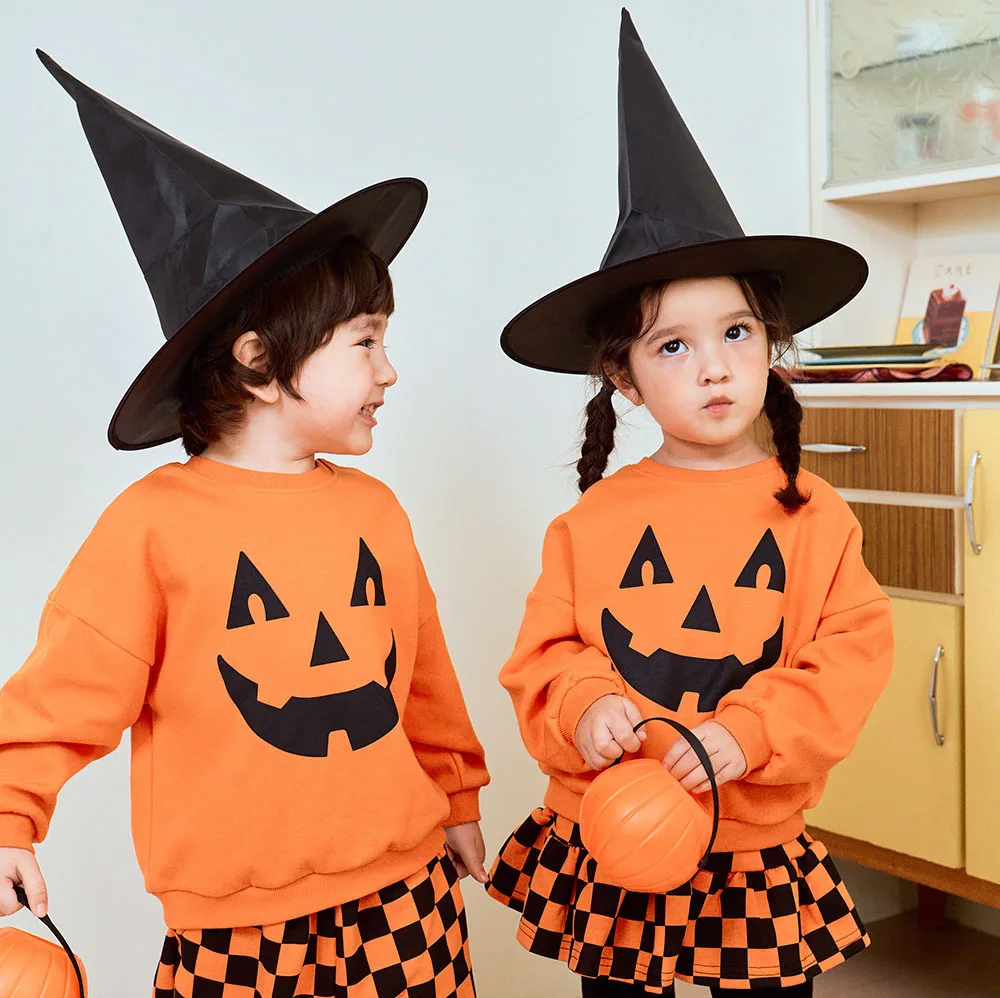 Jungen Mädchen Halloween Kürbis-Outfit Feiertagsparty Kinder Langarm Weiches Bequemes Set Atmungsaktives Kinder-Freizeit-Outfit Niedliches Zweiteiler-Set für Babys – Detail 4