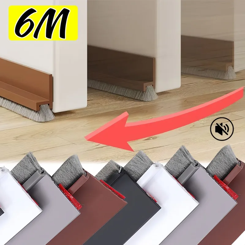 6/1M Door Bottom Brush Seal Strip with Brush Dust Prevent Rubber Blocker Insect Proof Home Windproof Self Adhesive Seal Strips