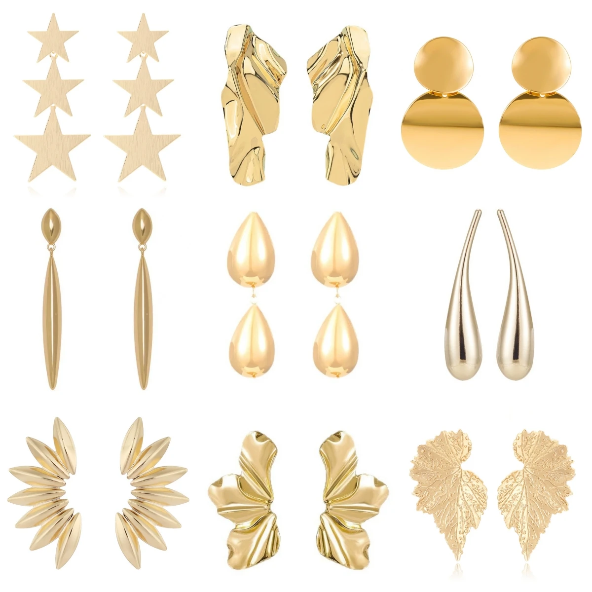 Metal Golden Silver Color Drop Dangle Earrings For Women Geometric Party Vintage Earring Female Statement Bijoux Leaf Jewelry
