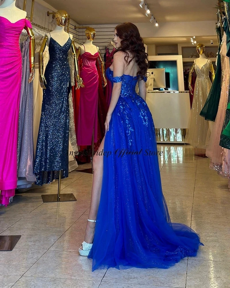 Angelsbridep A-line Evening Dresses Off The Shoulder Glitter Tulle Appliques Slit Robes De Soirée Vestidos De Gala Party Dresses