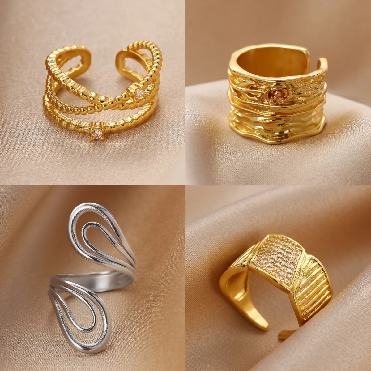 Vintage Geometric Open Rings For Women 2026 New Gold Color Double Cross Ring Fashion Hip Hop Punk Jewelry Communion Gift Bague