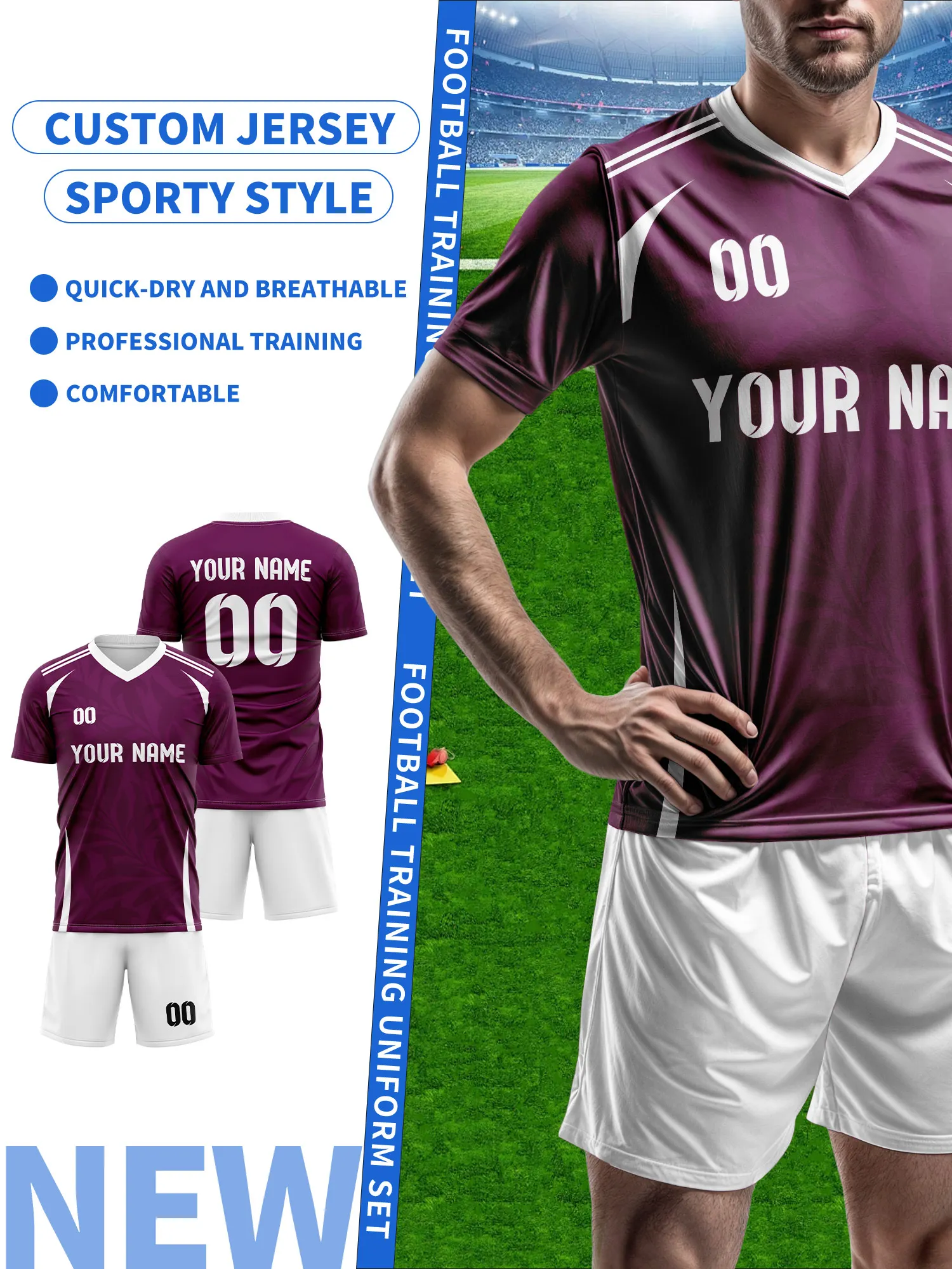 

2026 Men's and Women's Customized Name and Number Sports V-Neck Jerseys, Quick-Drying, Fashionable, Sublimation Technology