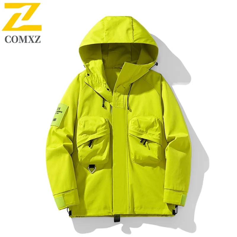 

COMXZ Men Jacket Durable Hooded Waterproof Windproof Outdoor Hiking Travel Camping Rider Jacket Minimalist Stormcoat Jacket