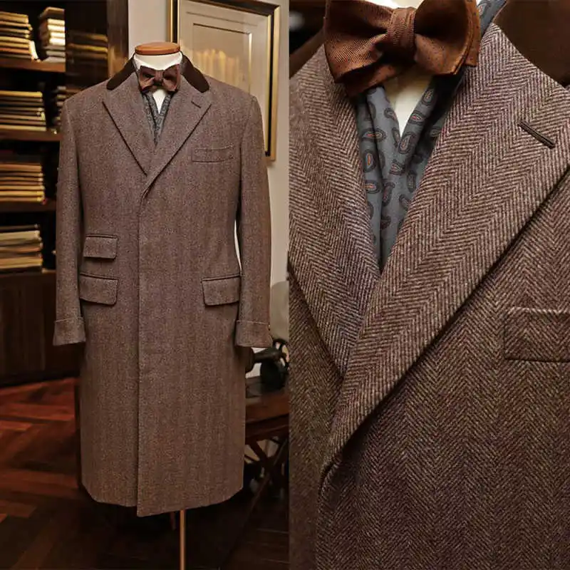 

Vintage One Piece Men Overcoat Single Breasted Notched Lapel Wool Blend Autumn Winter Customized Long Outwear Jacket
