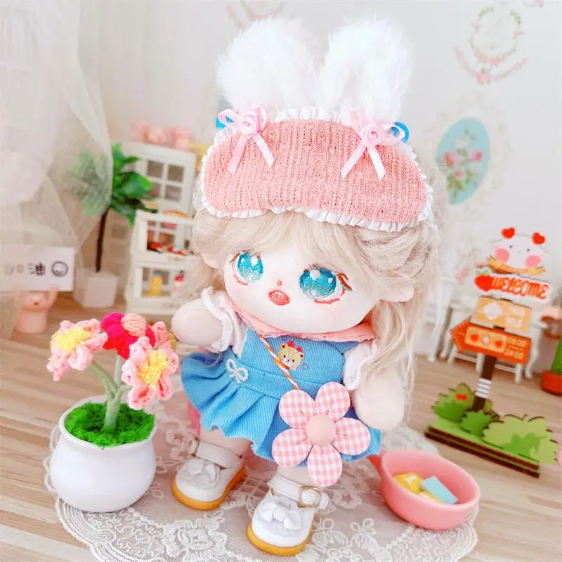 20cm Cute Idol Cotton Plush Doll Kawaii Denim Skirt Petal Bag Bunny Eyemask Suit Soft Stuffed Fat Body Naked DIY Doll Toys Gifts