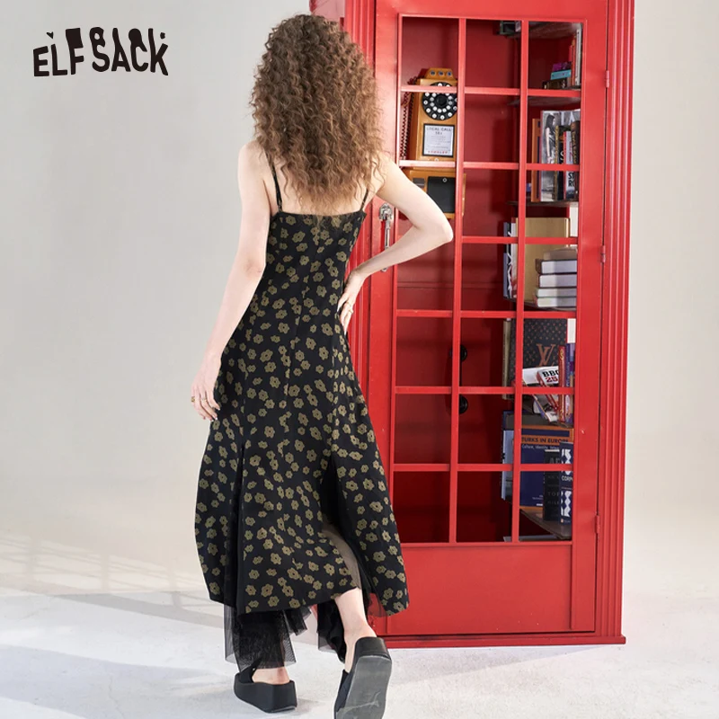 ELFSACK Floral Strap Dress Women 2023 Spring New Slinky Dresses