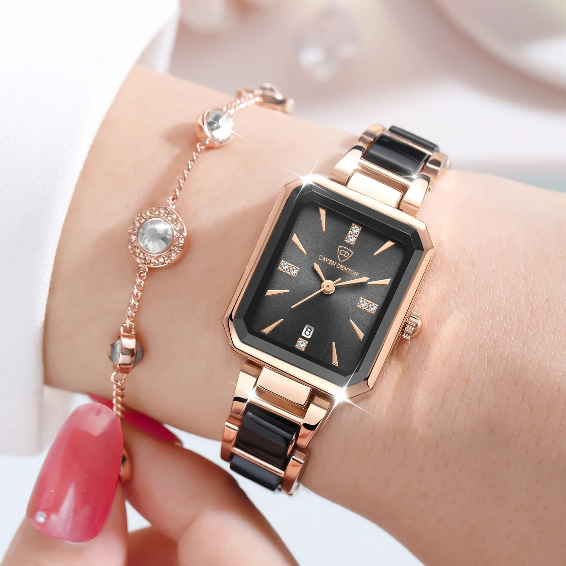 Calendar Light Luxury Diamond Set Watch Women's Square Watches Waterproof Quartz Watch for Women