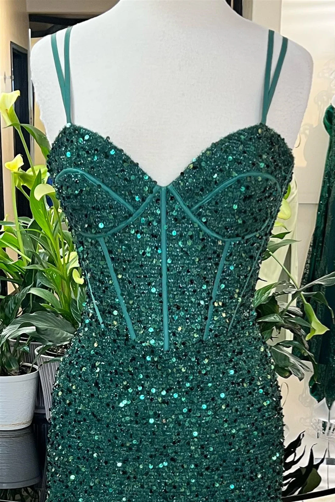 Shiyicey Green 2024 Sequin Satin Sleeveless High slit Floor-Length Spaghetti strap Formal Elegant Eveninig Wedding Party Dresses