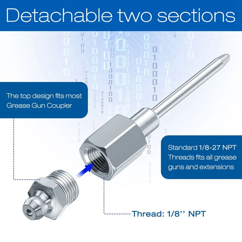 Narrow Needle Nozzle Grease Adapter With Hardened Steel Tip, Needle Nose Grease Dispenser With 1/8 Inch NPT Thread Easy Install