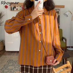 Shirts Women Striped Vintage French Elegant Aesthetics Long Sleeve Clothes Designer High Street Panelled Personal Modern Camisas