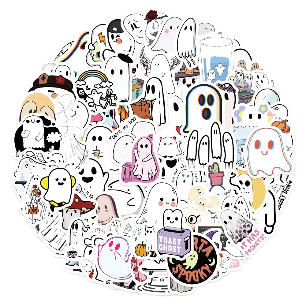 100pcs Halloween Ghost Cute Waterproof Graffiti Stickers for DIY Phone Guitar Laptop Suitcase Cup Cartoon Sticker Kids Toys