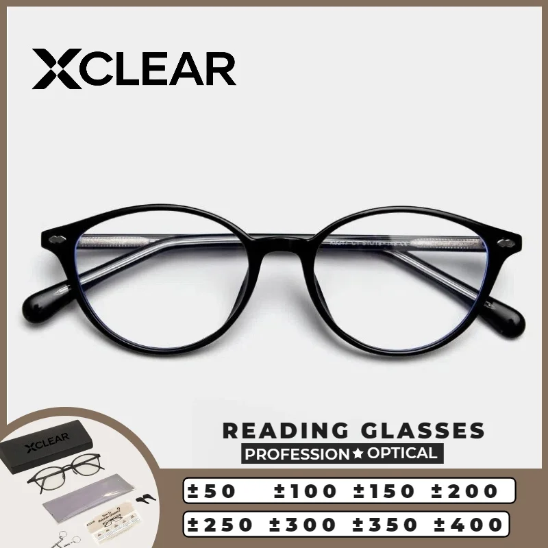 xclear-ラウンド耐久性のある老眼鏡快適な楕円形の光学式抗ブルーレイ光累進処方眼鏡クラシック