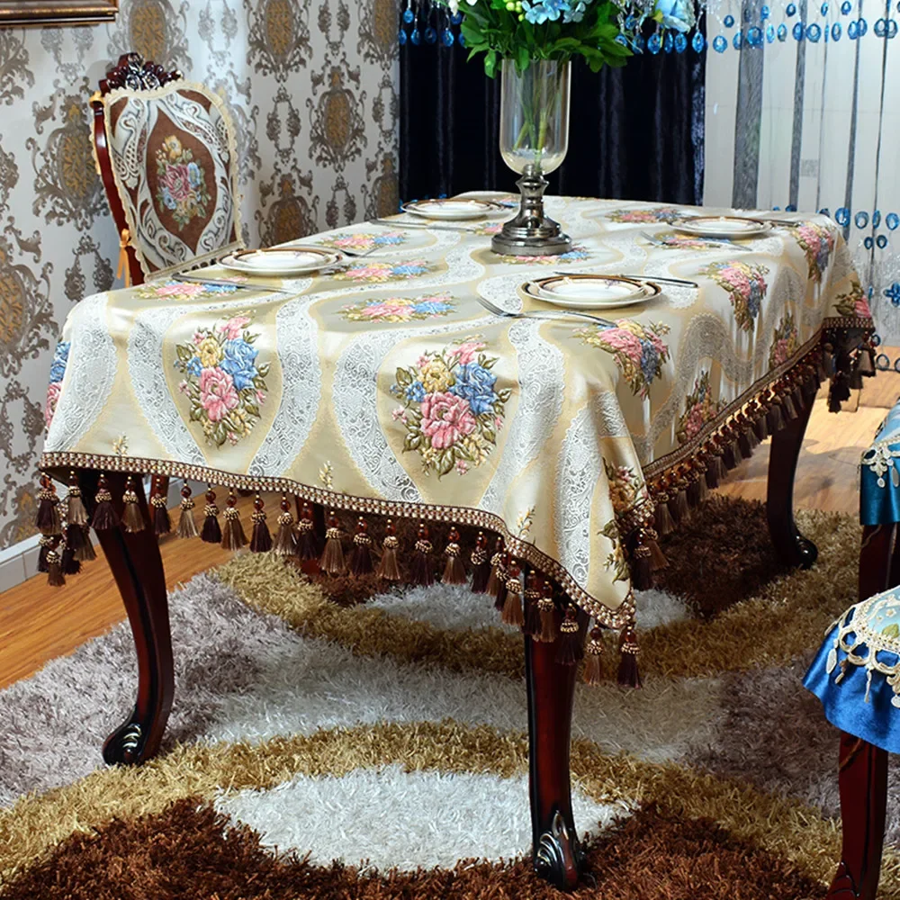 European Luxury jacquard Tablecloth With Tassel for Wedding Birthday Party Hotel Square Table Cover Desk Cloth for home decor