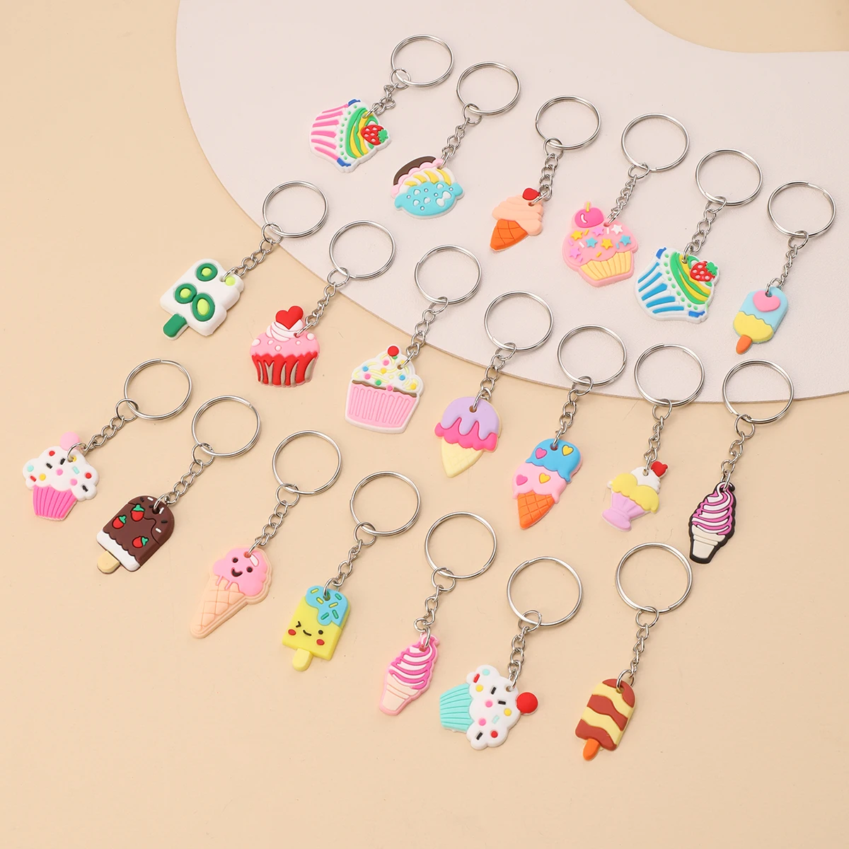 

20pcs/set Cartoon Ice Cream Keychain Cute PVC Key Chain Ring Purse Bag Backpack Charm Festival Party Favors Accessories Gift