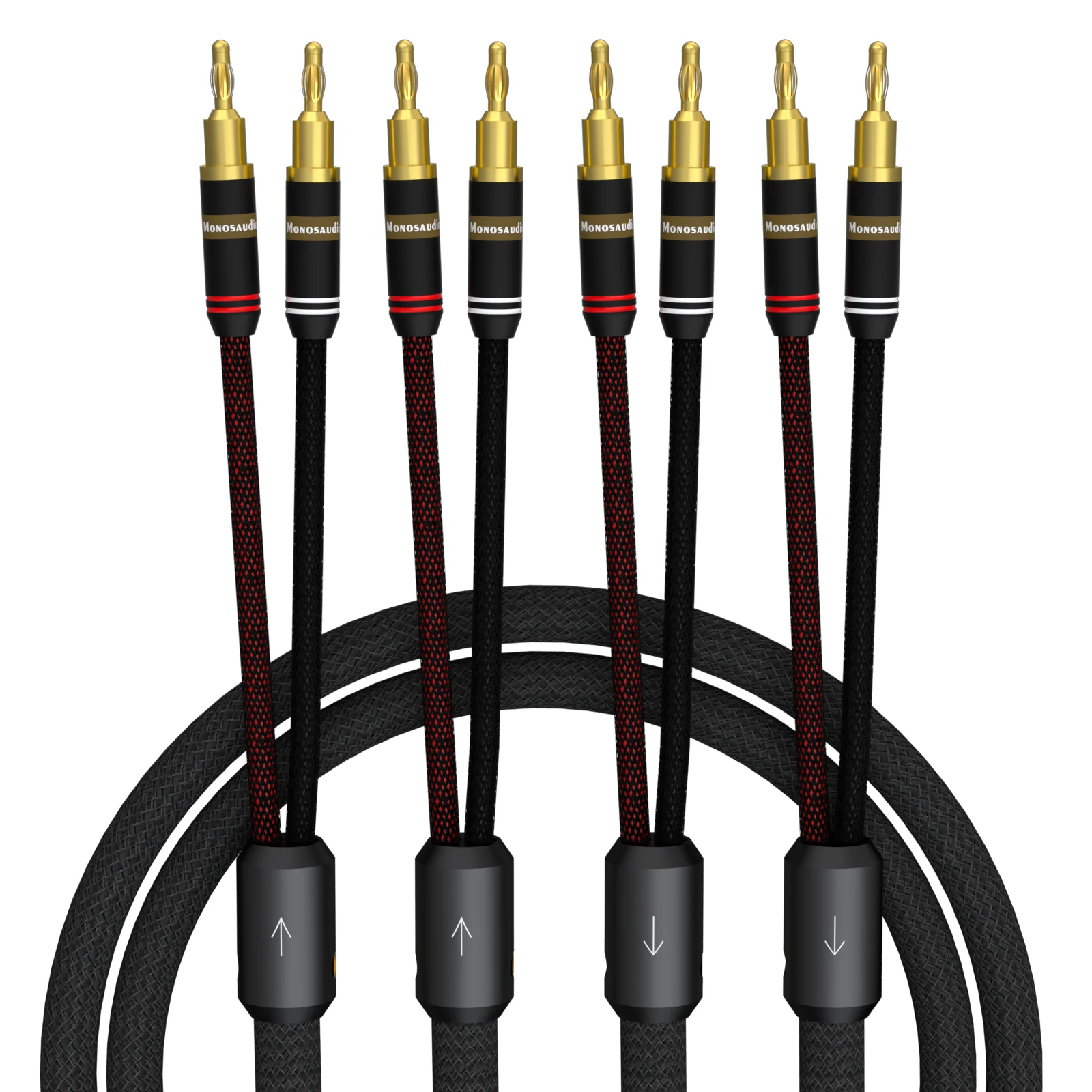 Monosaudio Loudspeaker Cables 12AWG HiFi Audiophile Speaker Cable 8 Pcs Banana Blugs+ 8 Pcs Y Spade Blugs for Amplifter