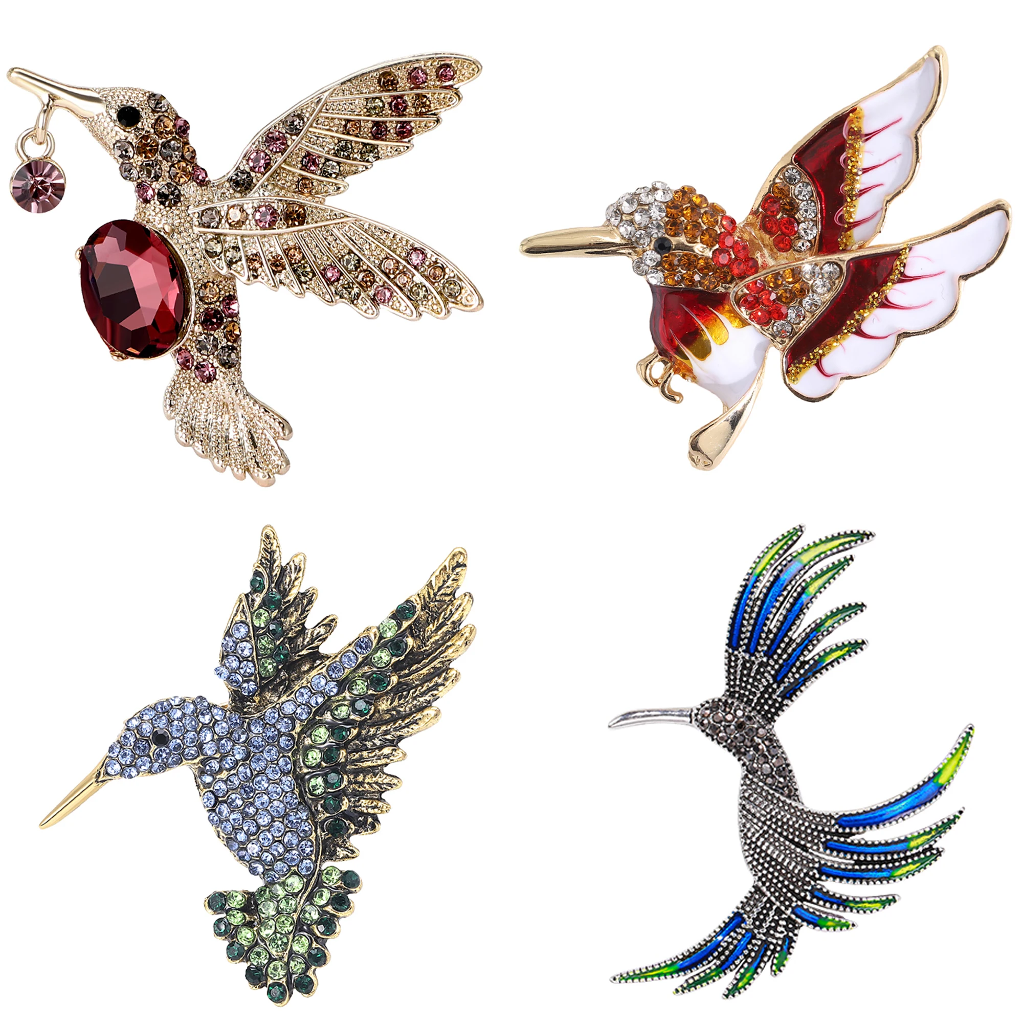 Broches de colibrí con diamantes de imitación para mujer, alfileres de animales de pájaro de cristal Unisex, mochila para fiesta de banquete, regalos, accesorios de joyería