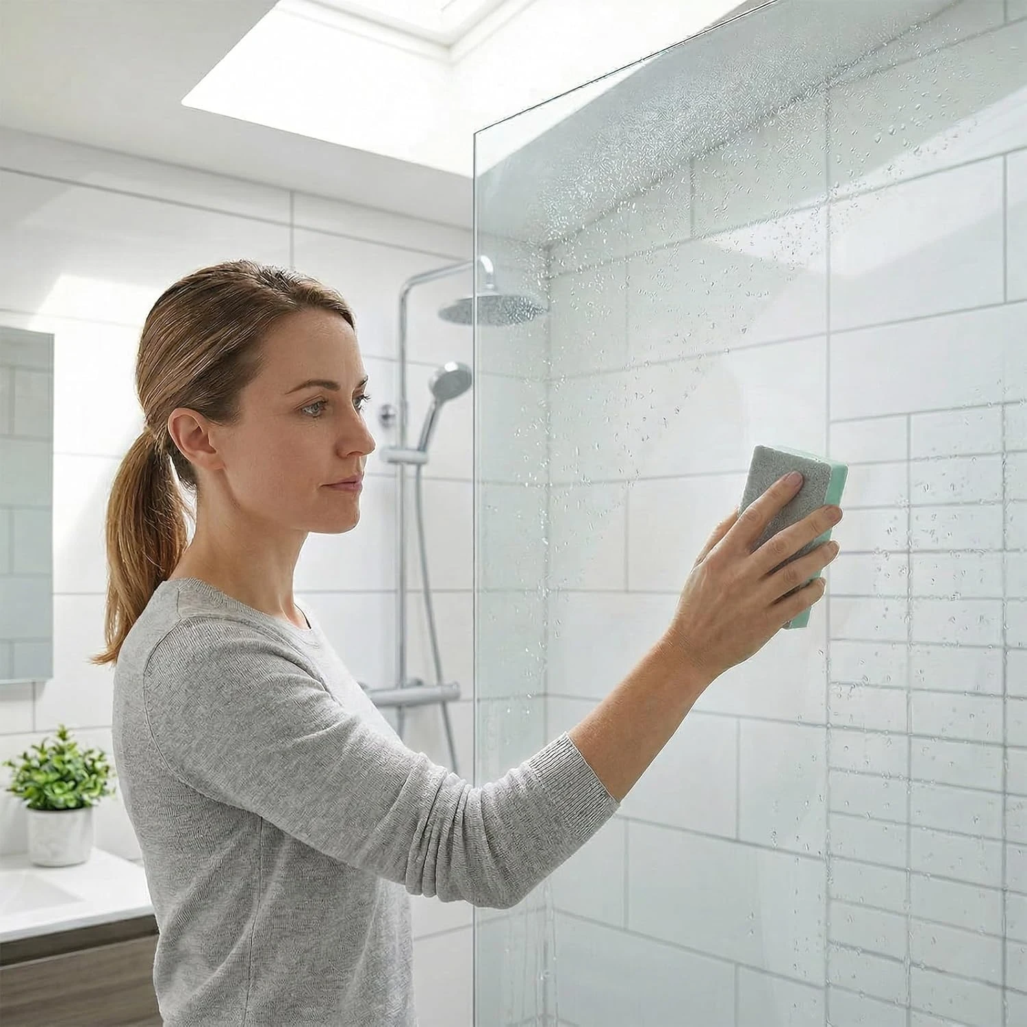 10 Sets vielseitiger Reinigungswerkzeuge für das Badezimmer, geeignet für Glas, Spiegel, Duschkabinen und Fliesen, darunter ein magischer Kalkentferner, eine Reinigungsbürste und ein doppelseitiger Aquarium-Schwamm, ideal zum Entfernen von hartnäckigen Kalkablagerungen von Badezimmerarmaturen. – Detail 3