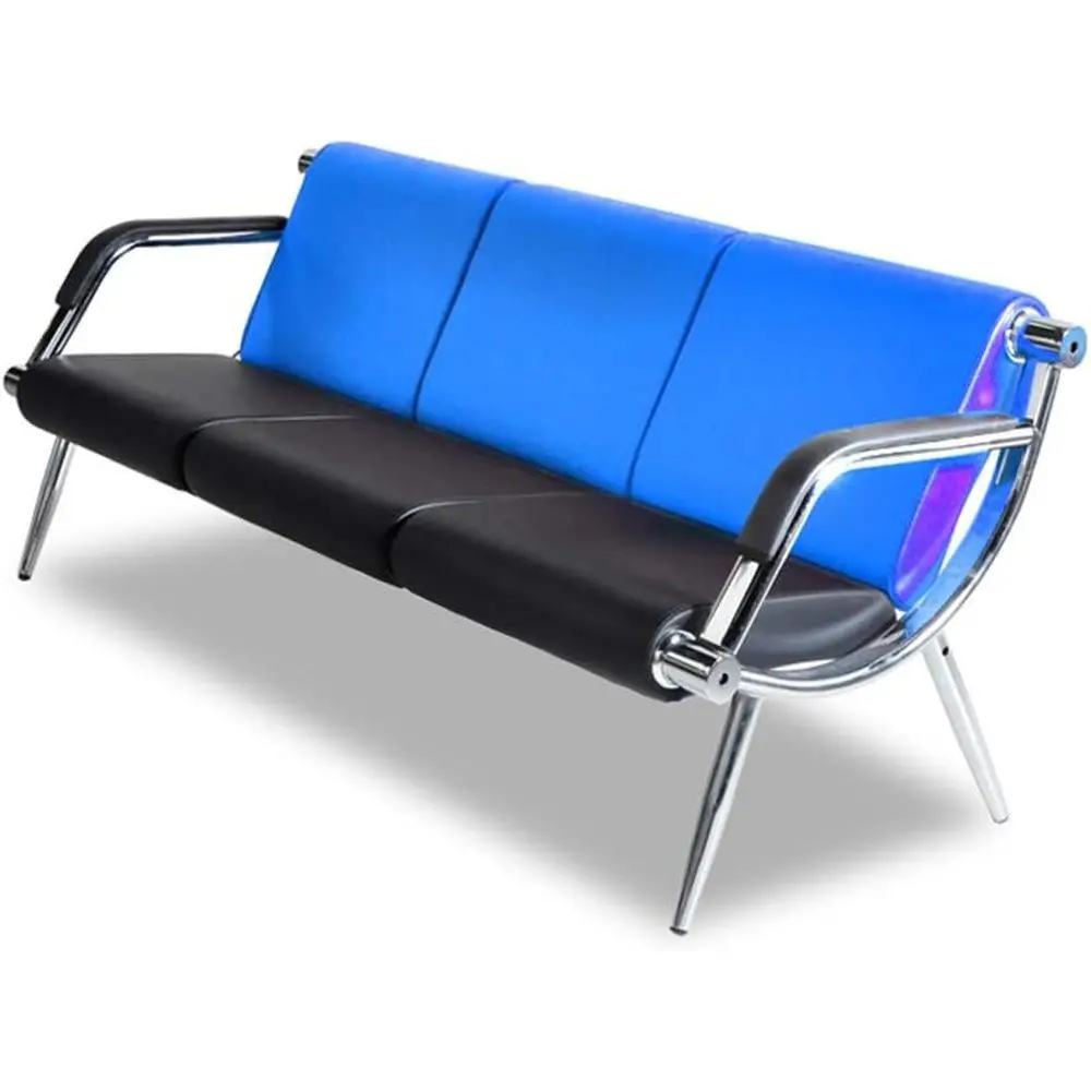 Waiting Room Bench with Armrest 3 Seat Blue Black PU Leather Oice urniture Gt Seating Lobby Conerence Retion Chair Visitor Gt So