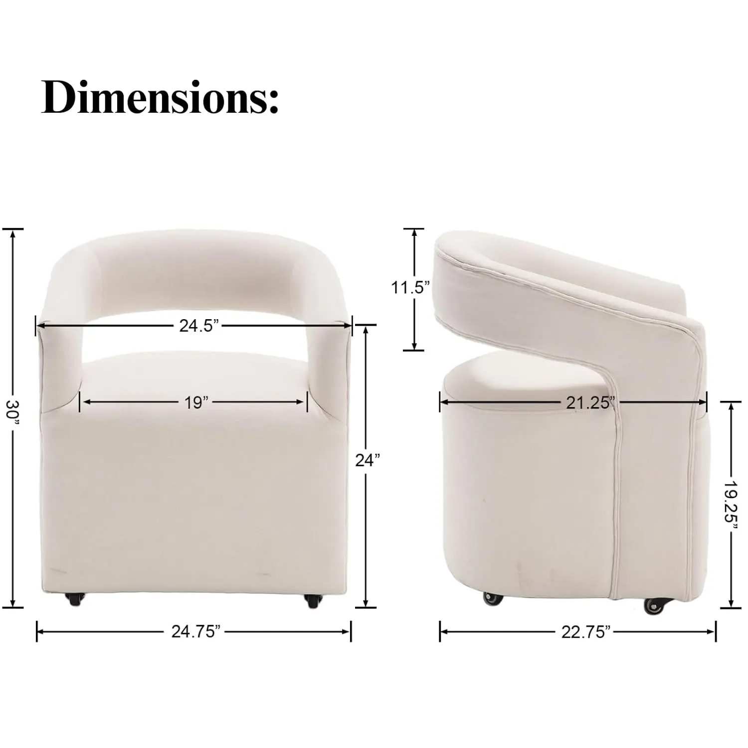 Upholstered Dining Chairs with Casters, Beige Linen Fabric Barrel Chair, Set of 2, Modern Swivel Dining Room Chair, Customized