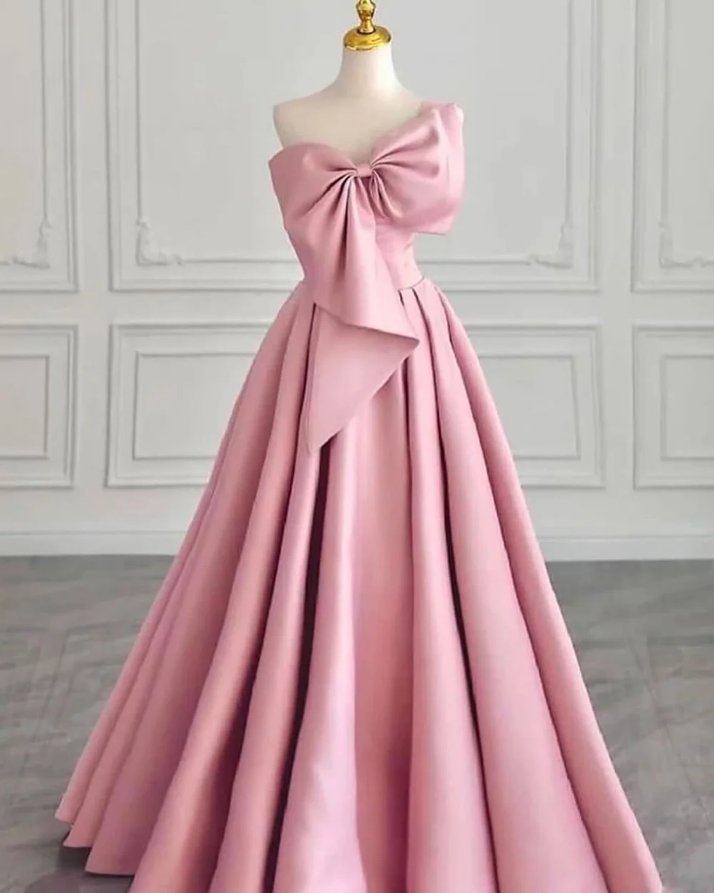 

Customized Formal Exquisite Charmeuse Bow Draped Pleat A-line One-shoulder Long Dresses Bespoke Occasion Dresses Sizes Available