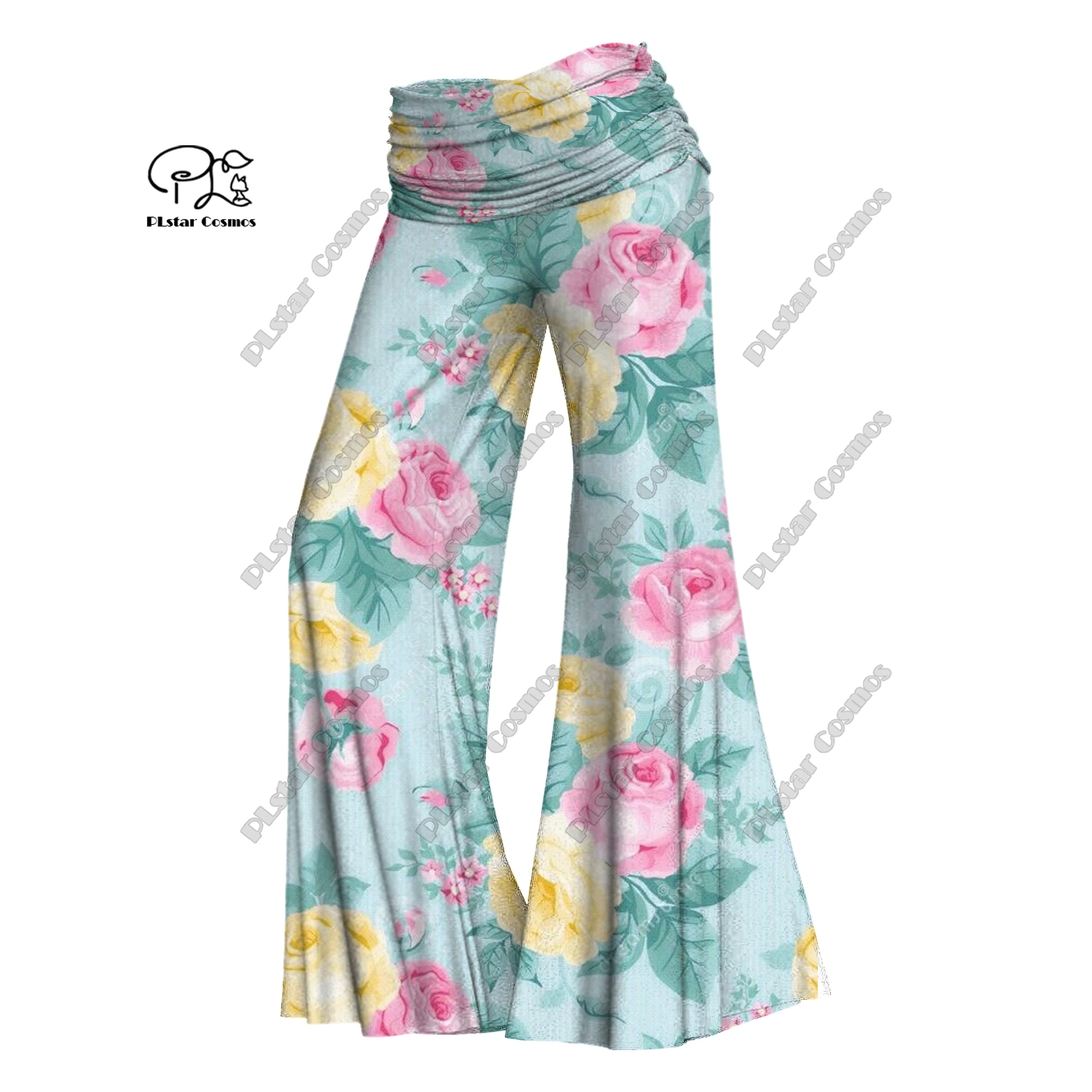 PLstar Cosmos-pantalones de pierna ancha con estampado 3D para mujer, pantalón de cintura elástica, plegable, informal, H-2