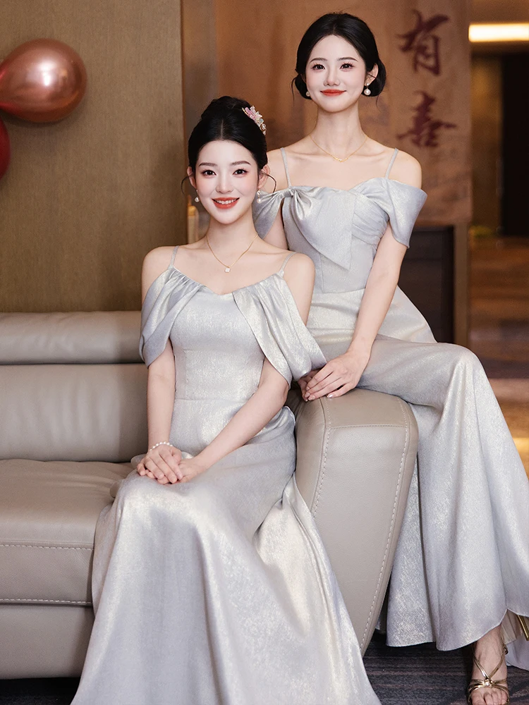 

Ele Maidsmaid Dr for Wedding Korean Sle Bridesmaid Gown with Belt Summer 2025 New Collection Ele aduation Even...