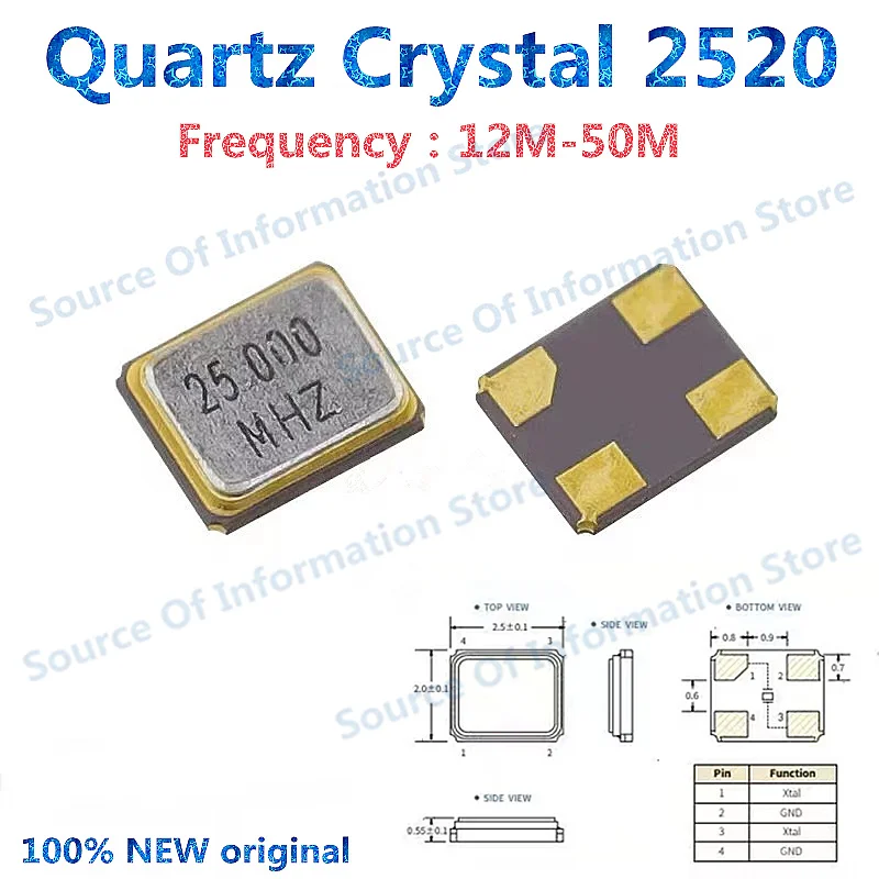 

100pcs, Crystal oscillator 2520 SMD/4pin12m, 16MHz, 24m, 27m, 20m, 30m, 32m, 40m, 50MHz