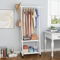 Triangle Metal Coat Rack Floor Clothes Stand with Wheels Simple Assembly Hanger Household Shoe Shelf Wardrobe