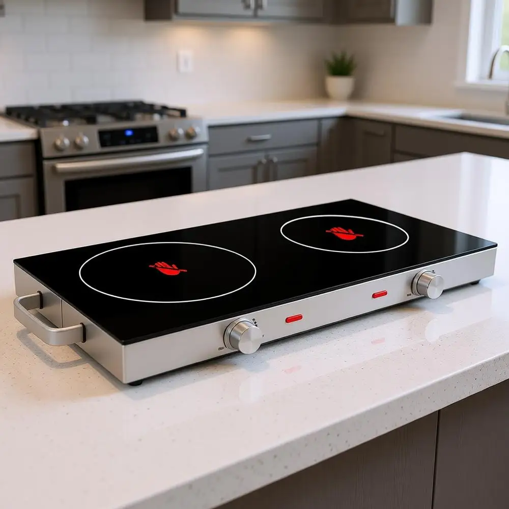 

Ceramic Infrared Double Cooktop, 25 Inch, Black