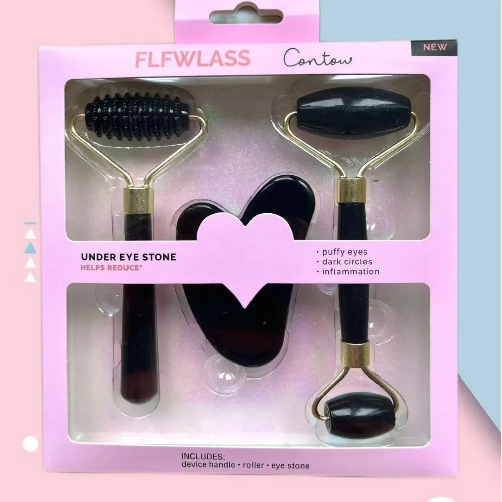 مجموعة مدلك دوارة من الراتنج مكونة من 3 قطع، مدلك دوار مزدوج الرأس للوجه غير اليشم، عصا تدليك تجميل الوجه