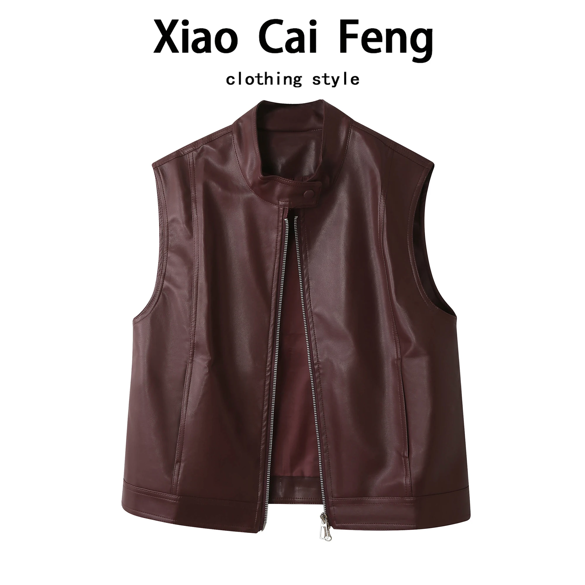 

Slimming PU Leather Vest Women's Biker Jaet Bal Zipper Design Faionable Autumn Outerwear Dr Qing Silk Brand