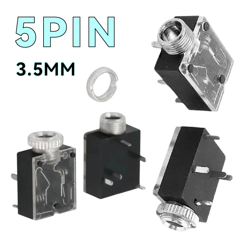 

PJ324 Female Jack 3.5MM Stereo PCB Panel Mount with Nut Audio Socket 5 PIN
