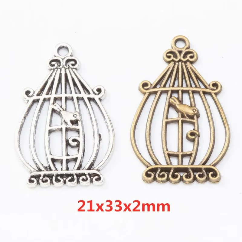 50pcs 21*33MM Zakka Style Wedding Creative Gift Alloy Love Bird Cage Jewelry, Vintage Classic Handmade Diy Sweater Necklace Pend