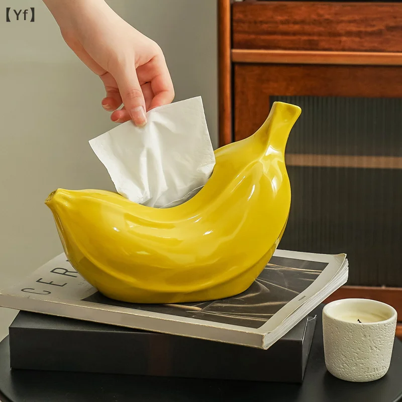 [YF26] Ceramic Banana Tissue Box Living Room Coffee Table Home Decoration Dopamine Paper Drawer Box Anti Anxiety Ornament