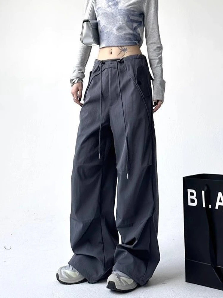 

HOUZHOU Loose Vintage Cargo Pants Women Summer Streetwear Y2k Baggy Pants Wide Leg Harajuku Korean Fashion Jogger Trousers