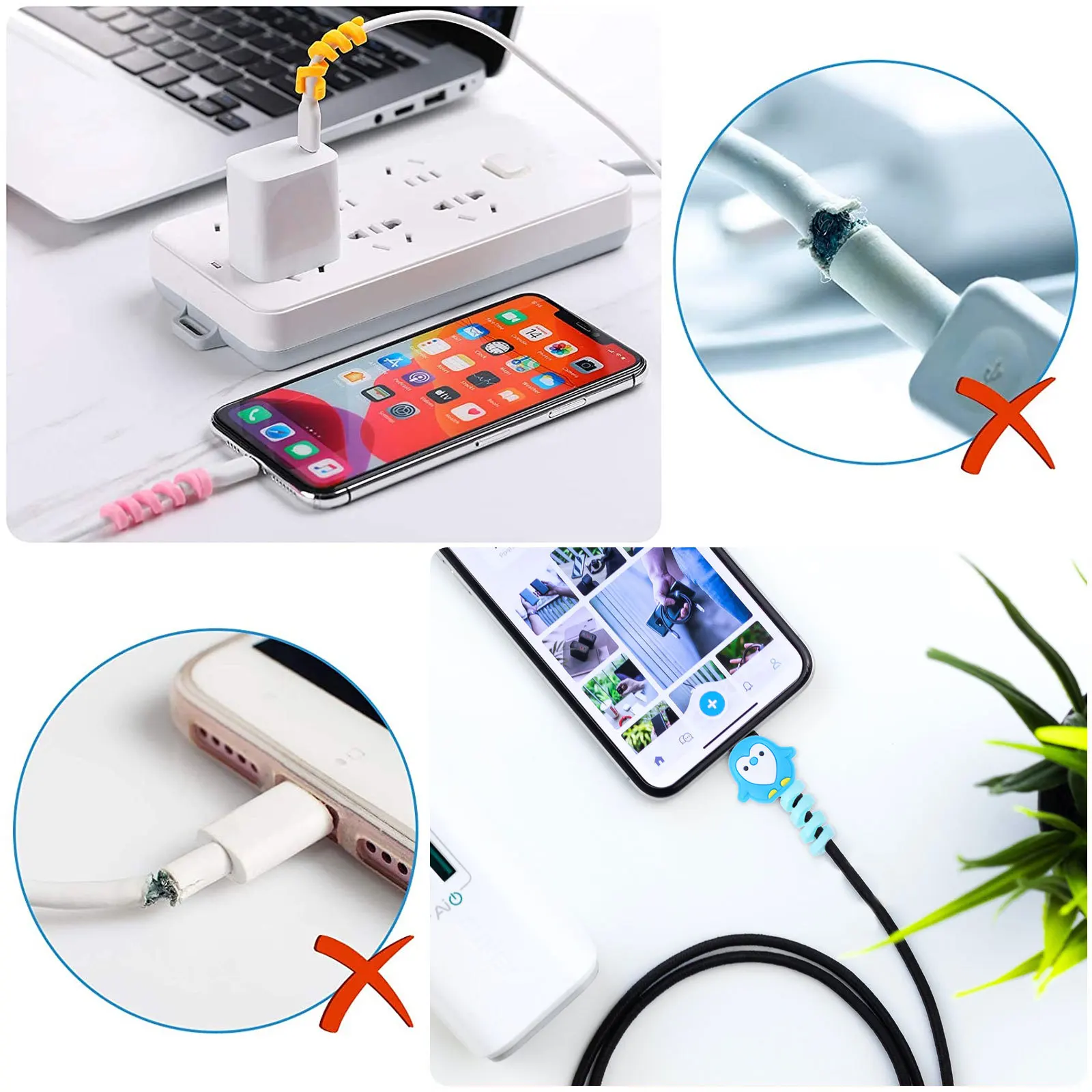 

20Pcs Data Line Organizers Flexible Cable Protectors Black Blue Green Grey Multipurpose Wire Wraps Stylish Earphone Line Winders