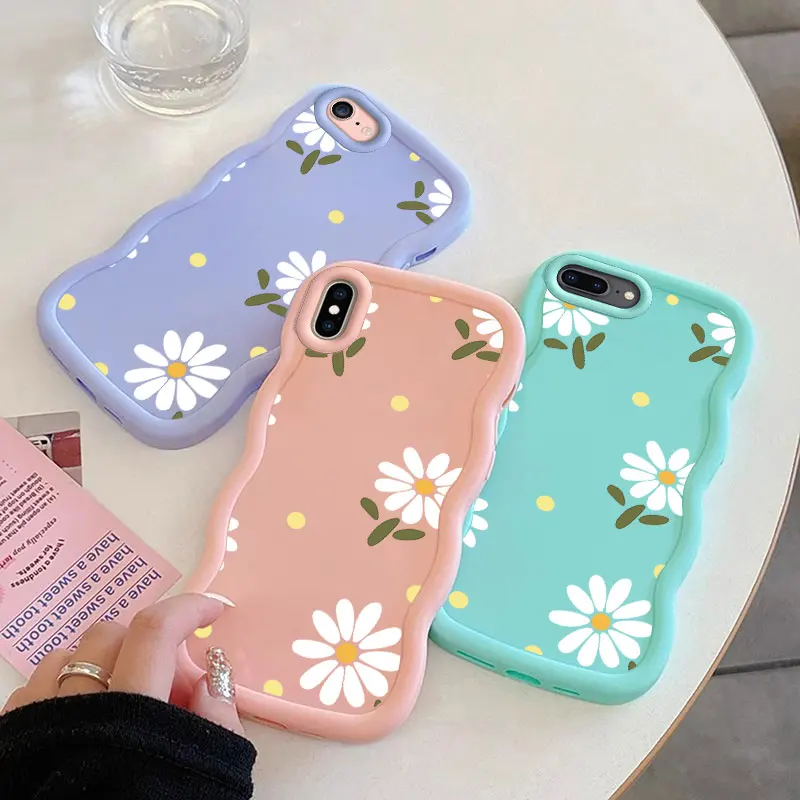 Fashion Flower Macalong Phone Case for iPhone 7 8 PLUS SE 2020 2022 X XS MAX Soft Cover Wavy edged Shockproof Coque Girl Shell