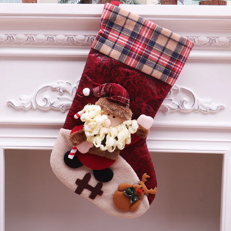 

Popular Large Christmas Plaid Doll Socks Stockings For Children's Gift