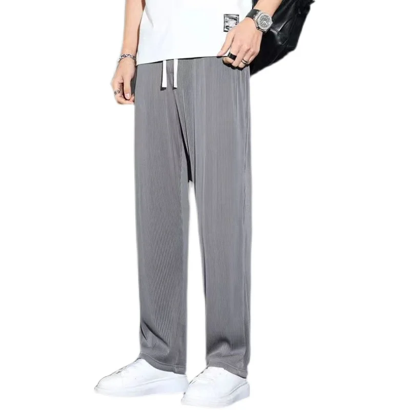 Pantaloni a gamba dritta casual in seta di ghiaccio extra large 300 Pou Uomo Donna Studenti Estate Nuovi pantaloni lunghi sottili a gamba larga larghi