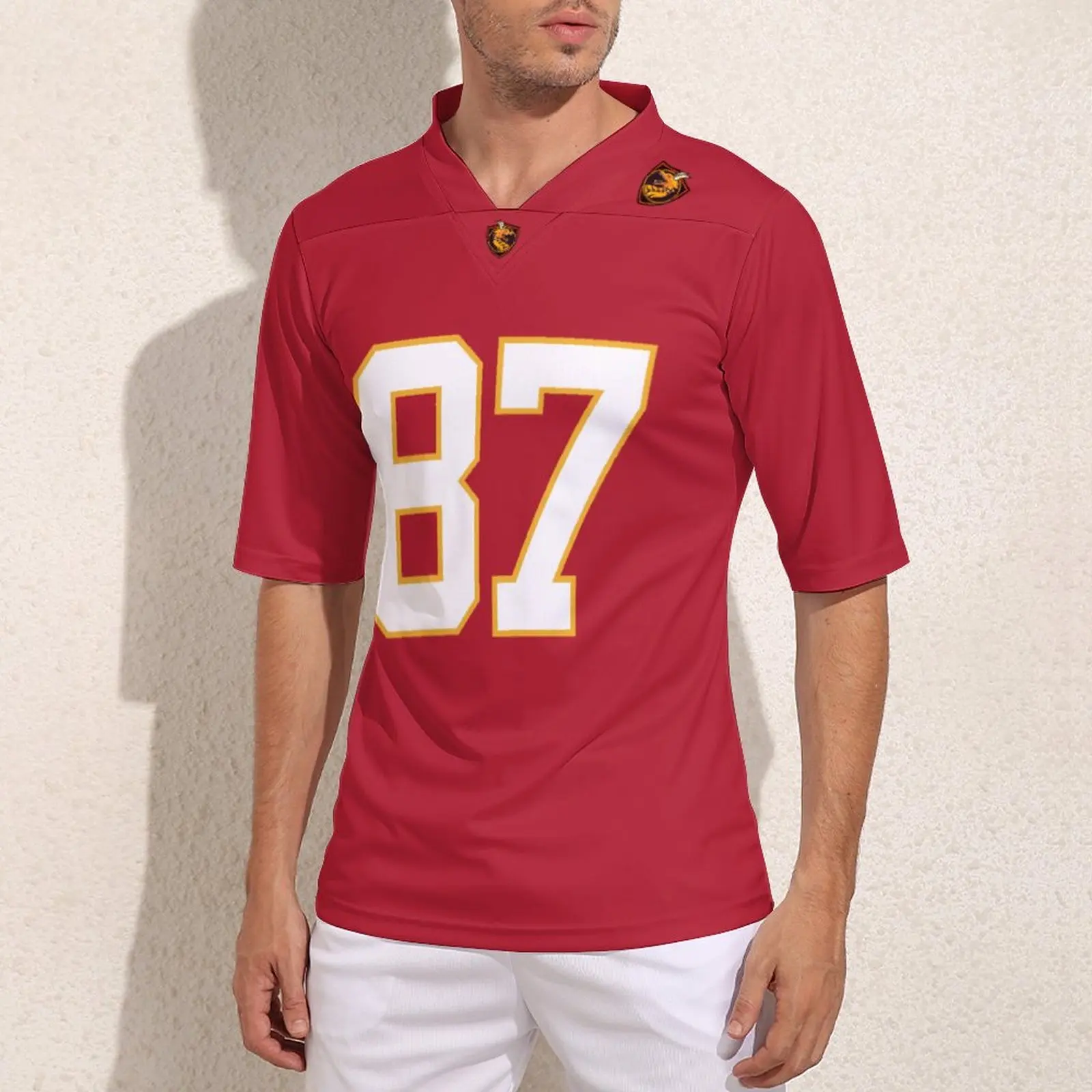 Your Design Kansas City No 87 Red Football Jerseys For Men Vintage Rugby Jersey Team Customize Training Football Shirt