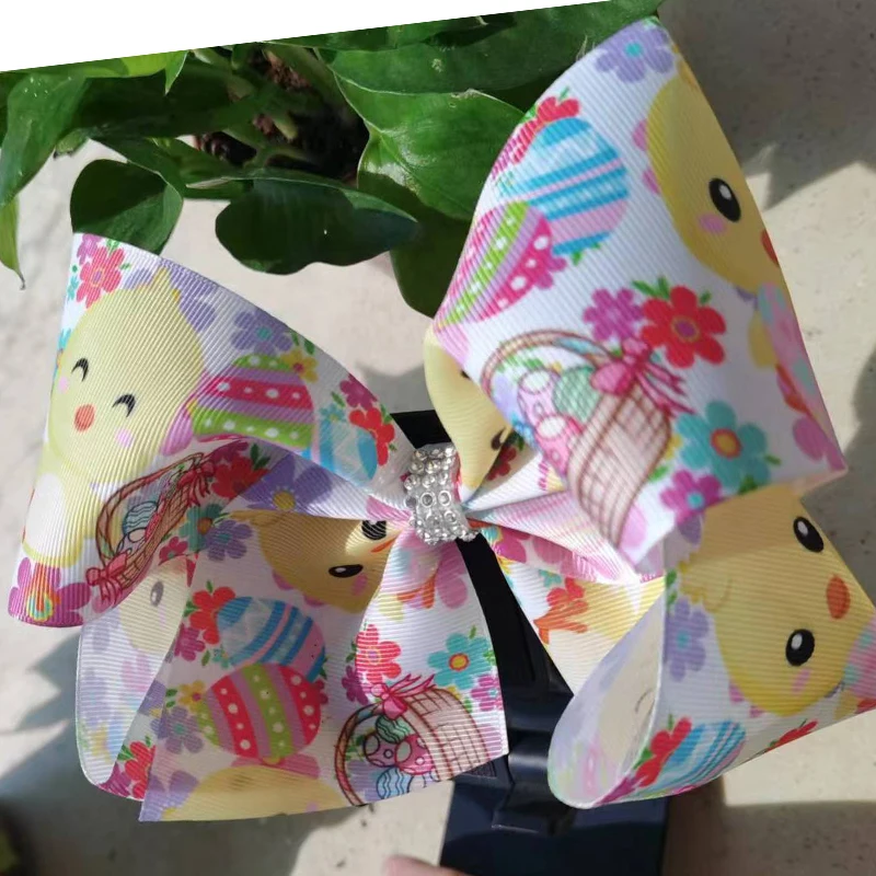 1PCS/12PC 8Inch large Easter Day Hair Bows Easter Eggs Ribbon bowknot  Hairclip Hairgrips For Girls Kids Hair Accessories