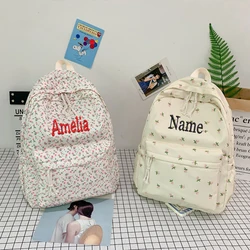 Mochila escolar personalizada para mujer, estilo Ins, pequeña, arte fresco, versátil, ocio, chica de flores, estudiante, nombre personalizado, nueva