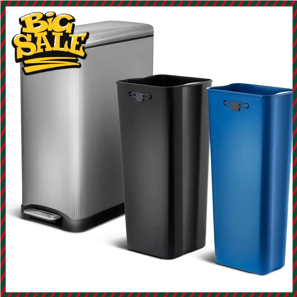 

BestsellerDual-Compartment Stainless Steel Step-On Trash Can with Lid, 13 Gallons, Silver