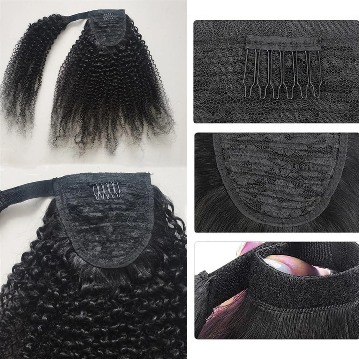 Афро-кудрявый хвост для женщин с запахом вокруг хвоста Remy Наращивание человеческих волос Афро-кудрявый хвост с зажимом в шиньоне