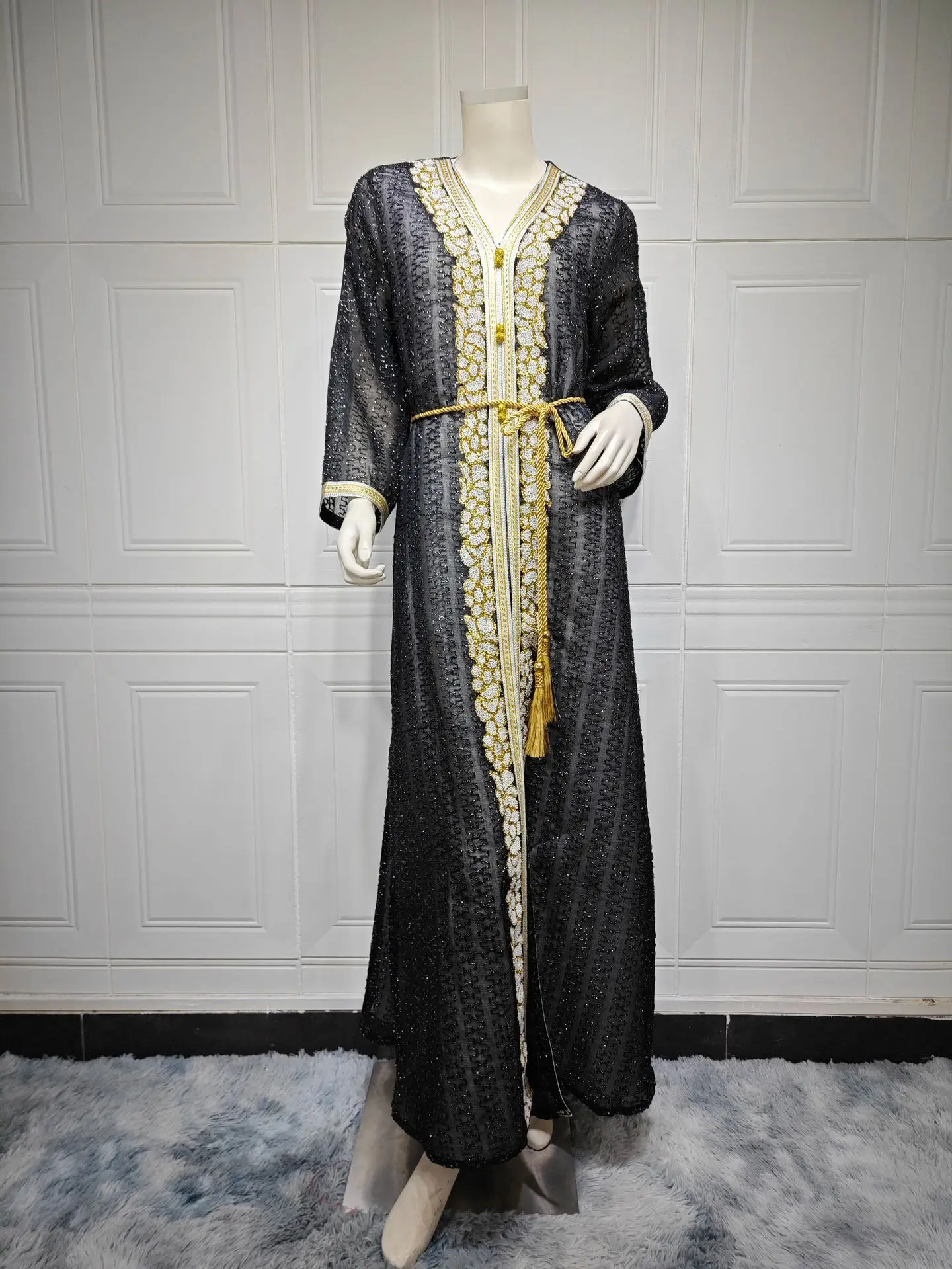 Eid Diamonds Embroidery Abayas for Women Muslim Dress 2PCS Islam Jalabiya Set Djellaba Luxury Dubai Kaftan Marocain Femme Caftan