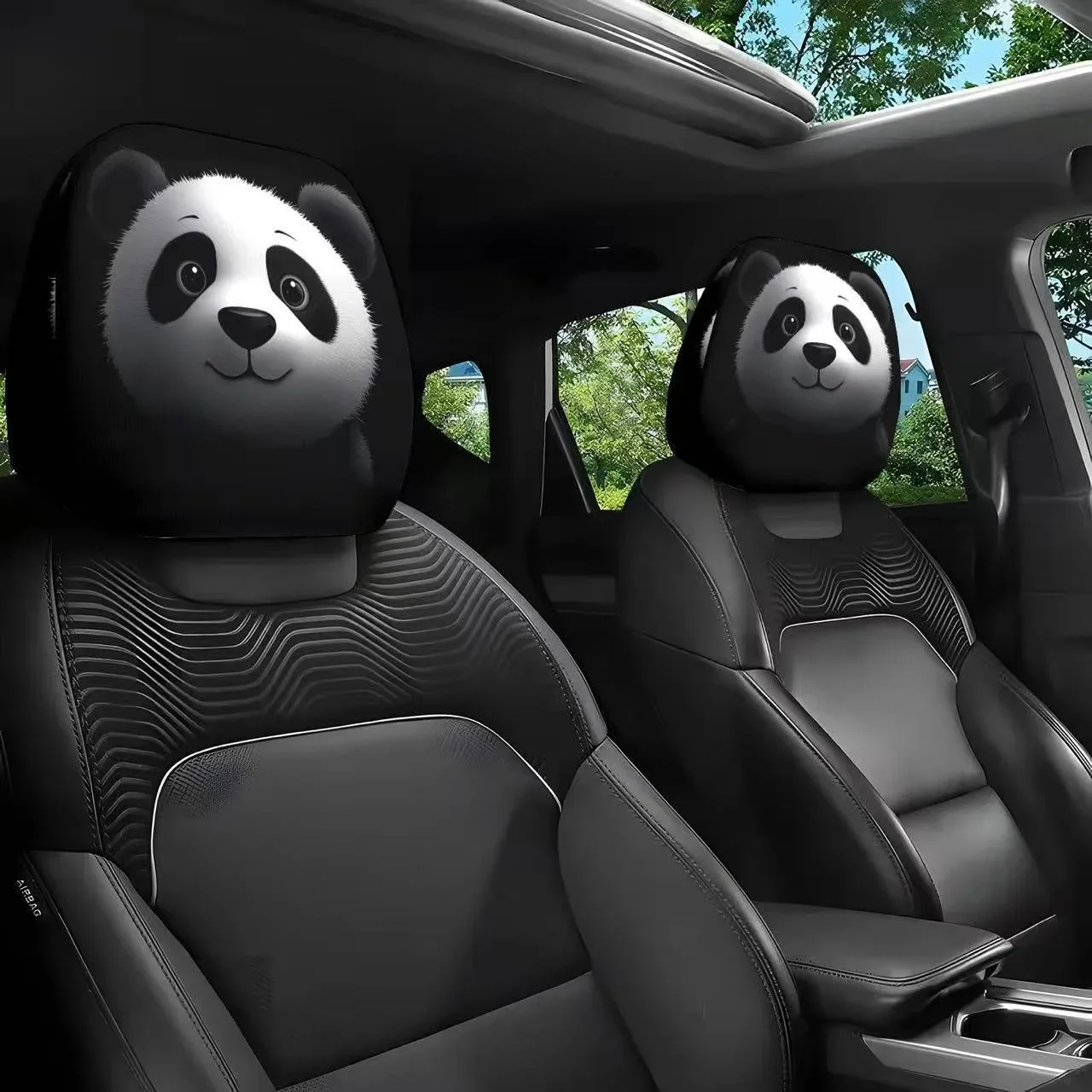 2Pcs Cartoon Pattern Double-sided Printed Car Headrest Covers, Stylish and Durable, Interior Decorative Protective Covers
