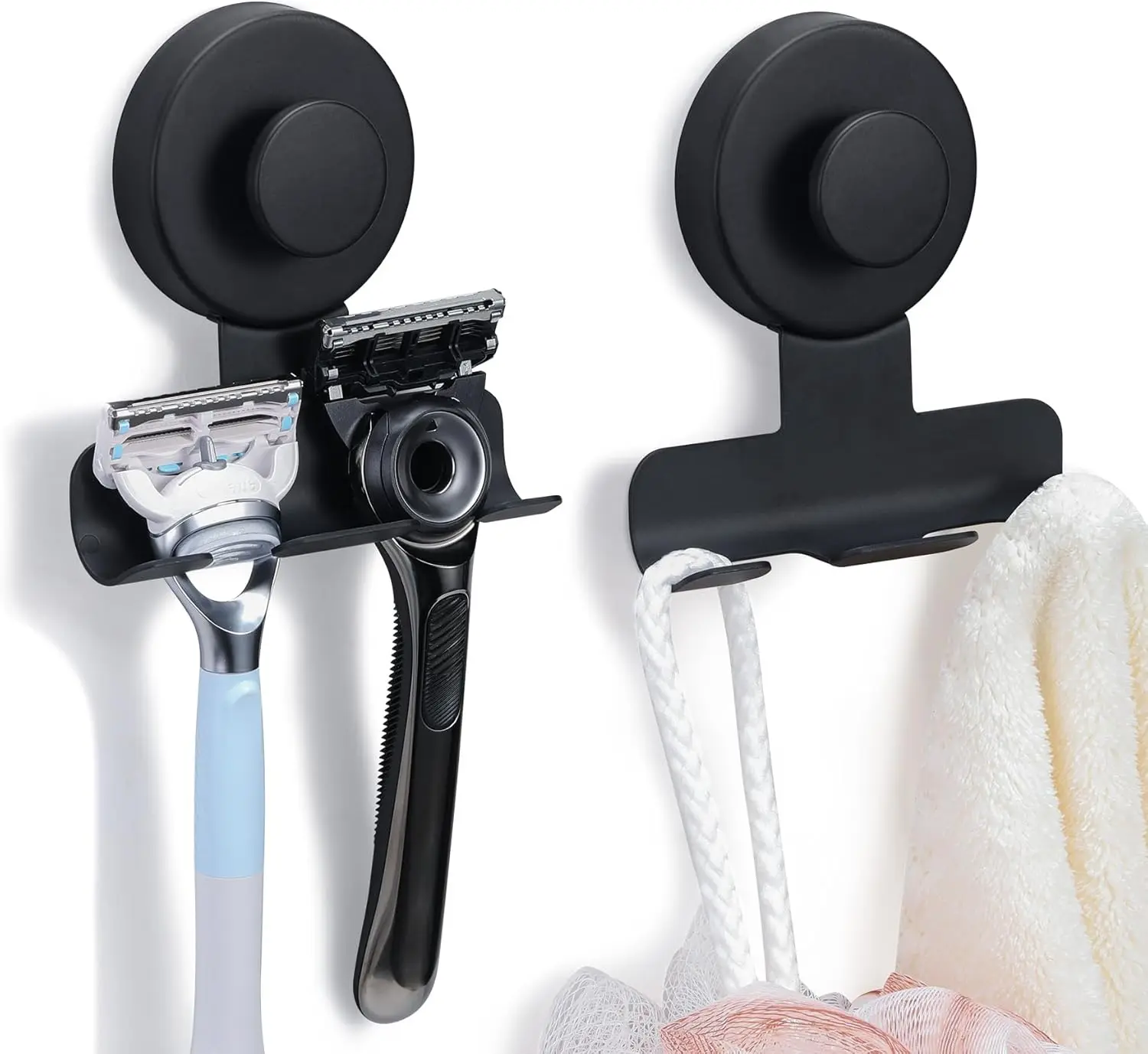 

Stainless Steel Suction Cup Razor Holder for Shower Wall, Reusable Towel Hook, Damage-Free Installation (2, Matte Black)