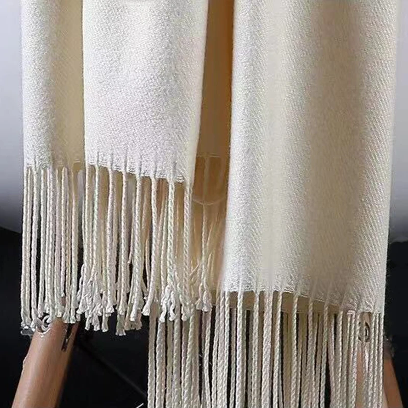 Bufanda de Cachemira de Color liso para mujer, chal grueso y cálido con borlas y flecos, capa de 2024x70cm, novedad de 200