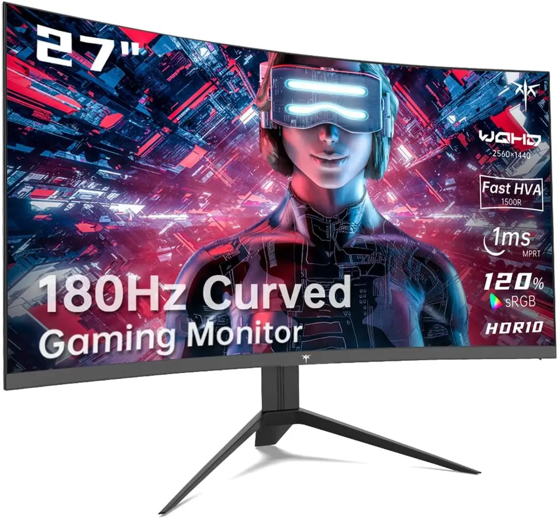 

27-дюймовый изогнутый игровой монитор 1440P 180 Гц 1 мс FreeSync/G-Sync, совместимый с UltraWide, VESA Mount, HDR